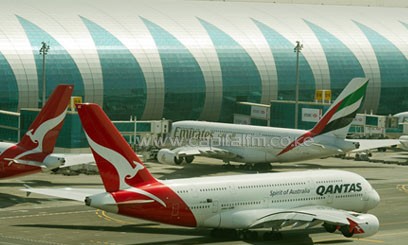 Emirates and Qantas A380s parked at Concourse A, Dubai International Airport/COURTESY