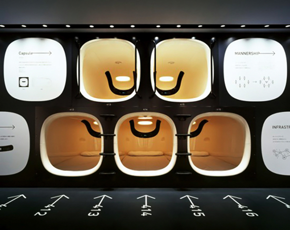The swanky 9h CAPSULE HOTEL KYOTO in Japan.