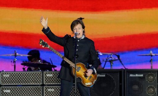 British singer Sir Paul McCartney performs on stage during the Queen's Diamond Jubilee Concert at Buckingham Palace in London. (AFP Photo/Leon Neal) British singer Sir Paul McCartney performs on stage during the Queen's Diamond Jubilee Concert at Buckingham Palace in London. (AFP Photo/Leon Neal)