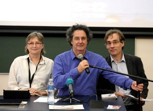 L-R: Africa Check editor Ruth Becker, Professor Anton Harber of the University of the Witwatersrand and AFP Johannesburg bureau chief Christophe Beaudufe. Modelled on similar sites in the United States and Europe -- and working under the tagline "Sorting fact from fiction" -- Africa Check's aim is to hold politicians, journalists and experts to their word. 