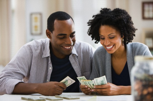 Couple counting money