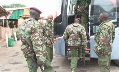 Police officers board a bus en route to a mission in Tana River last year. Photo/ FILE