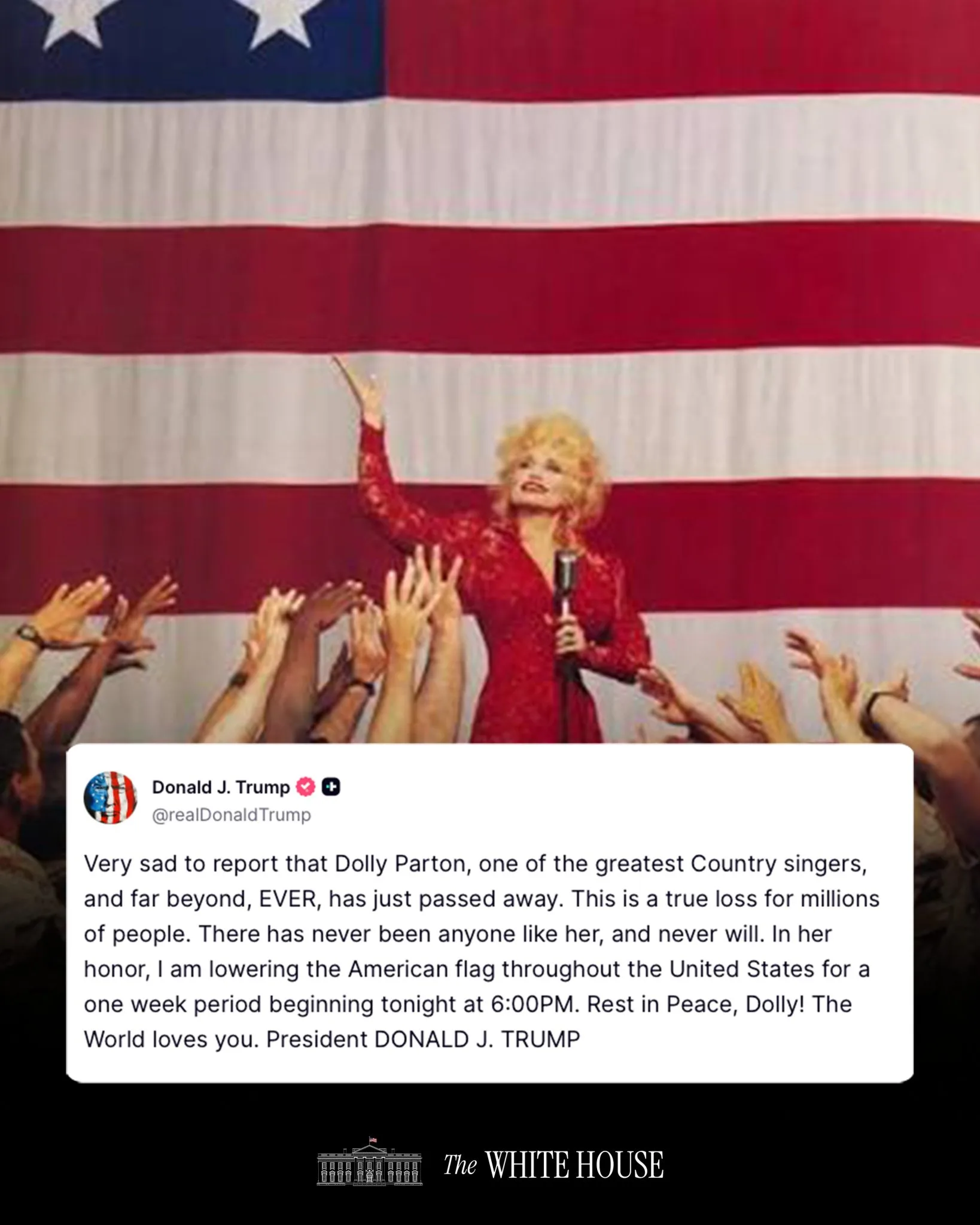 Trump orders flags lowered to honor Dolly Parton