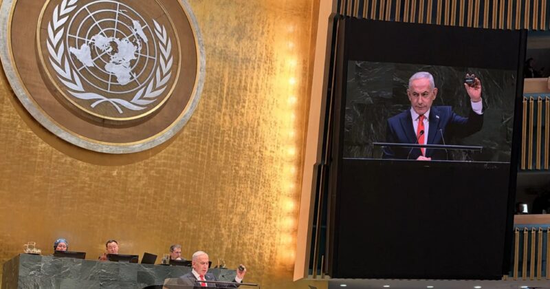 Netanyahu defends Israeli military action as delegates walk out before UN speech