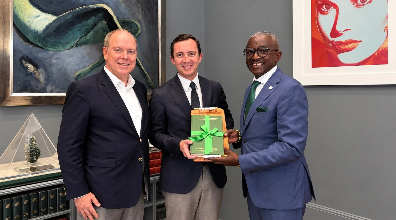 Prince Albert II receives Dr Isaac Kalua Green’s new book as foundations deepen Africa climate partnership