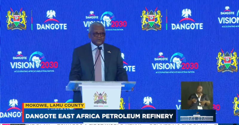 Dangote says Sh2.2tn Lamu Oil Refinery is second-fastest project to launch