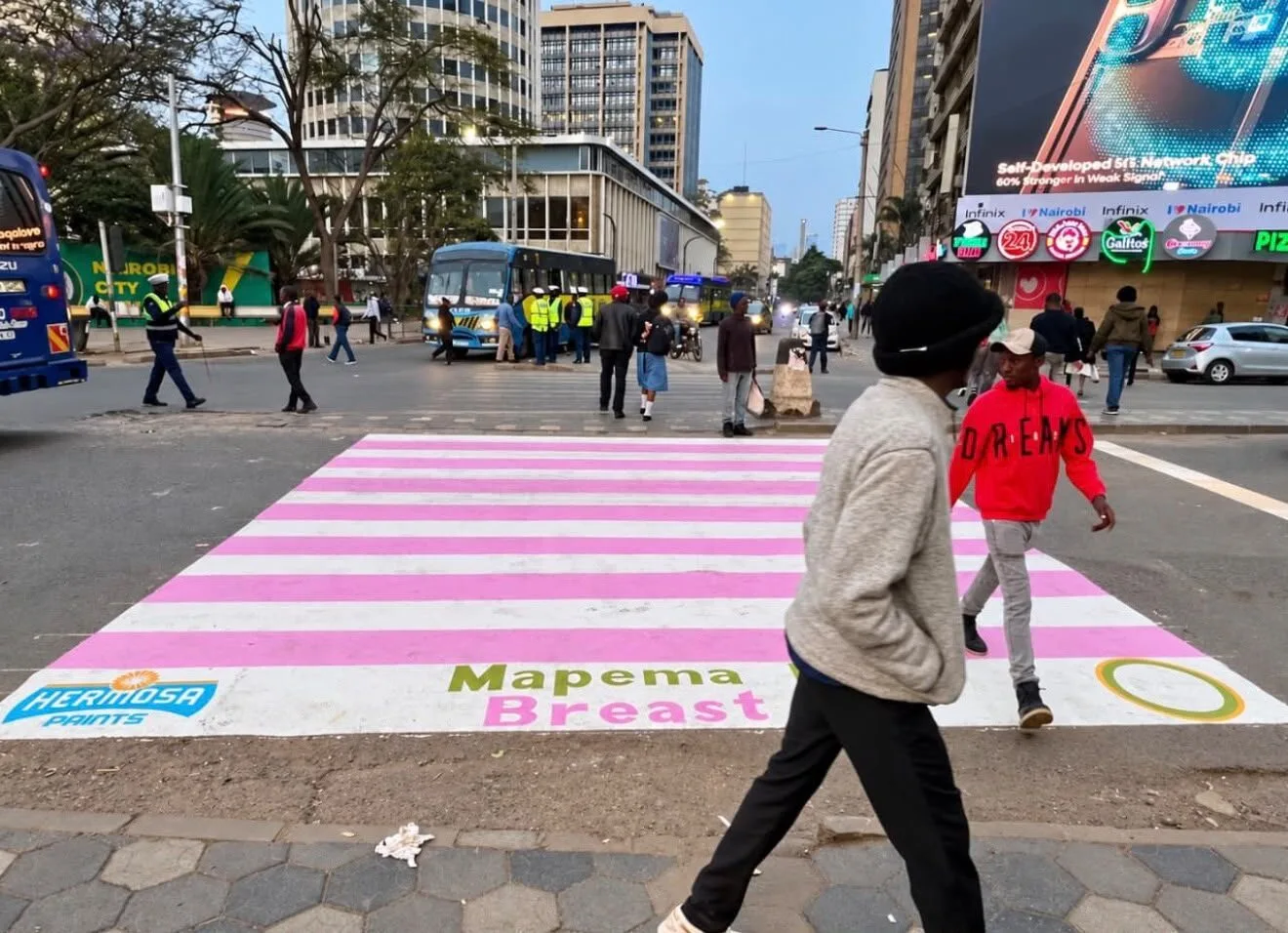 Nairobi paints three zebra crossings pink in breast cancer awareness campaign