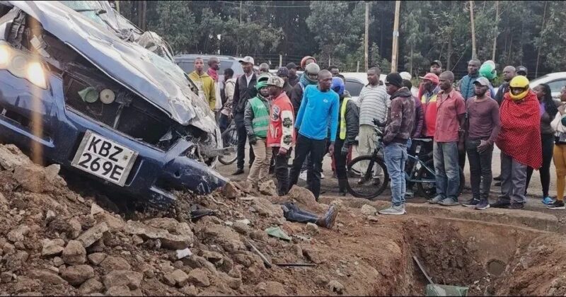Three feared dead as car crashes, burns at Kenol stage on Ngong Road
