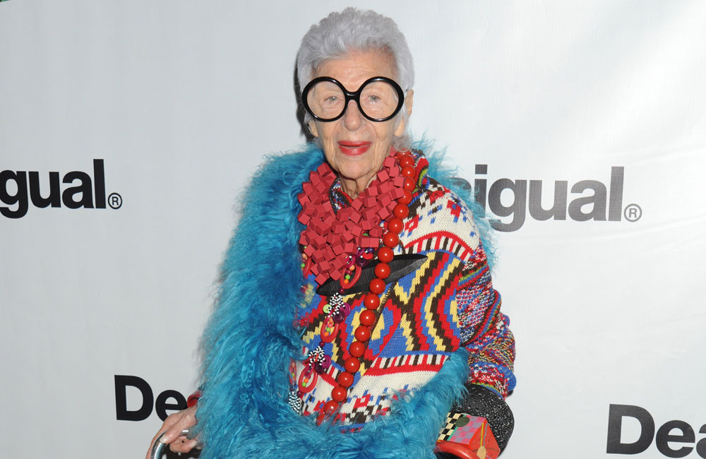 Celebrities front row at Desigual Spring/Summer 2016 Runway Show at New York Fashion Week. Held in The Arc at Skylight Moynihan in NYC Pictured: Iris Apfel Ref: SPL1122089  100915   Picture by: Johns PKI / Splash News Splash News and Pictures Los Angeles:310-821-2666 New York:	212-619-2666 London:	870-934-2666 photodesk@splashnews.com 