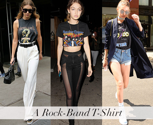 Style Inspiration - Gigi Hadid - Rock band t shirt