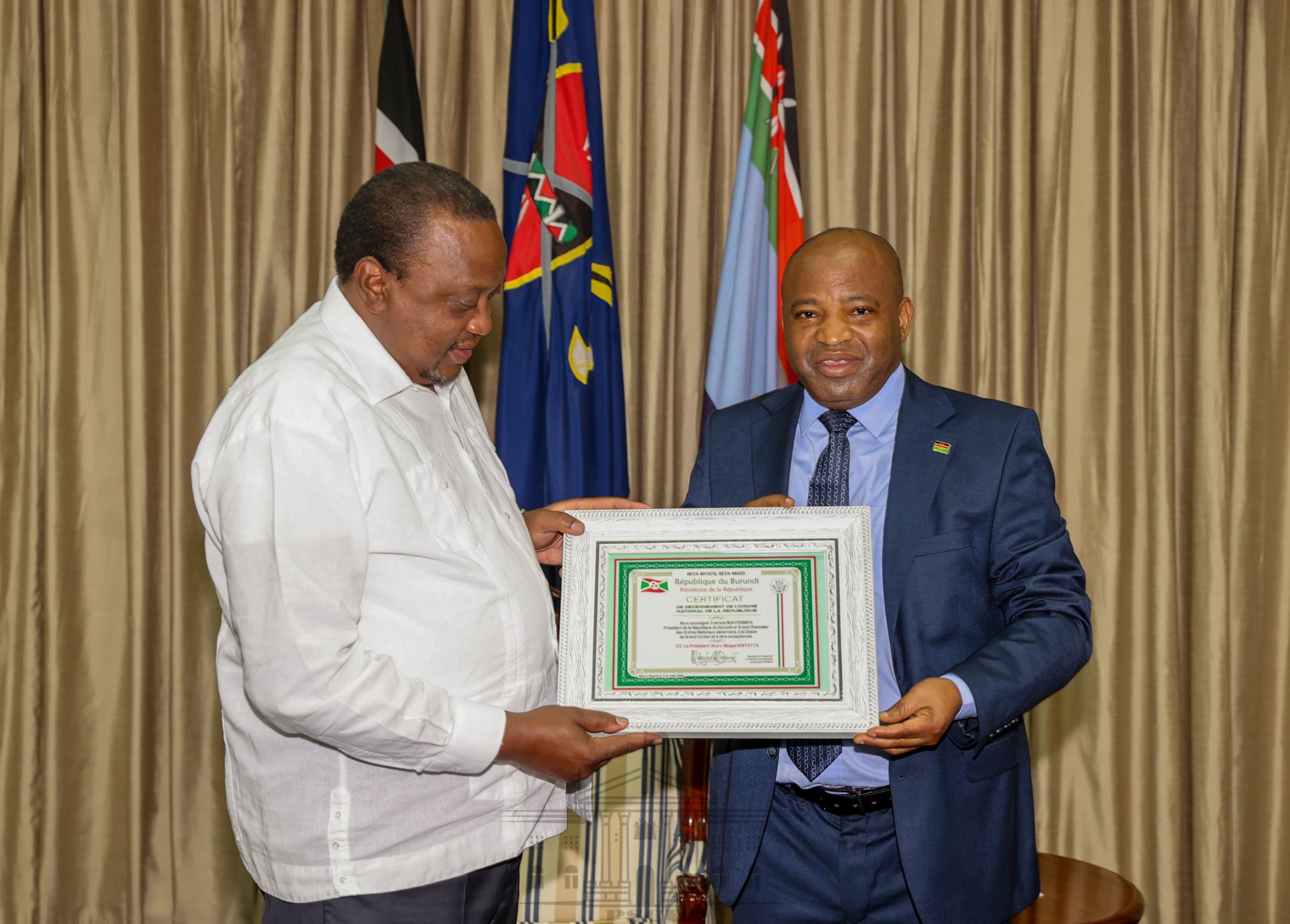 PresidentBurundi honours President Kenyatta for promoting Peace, Security in the country