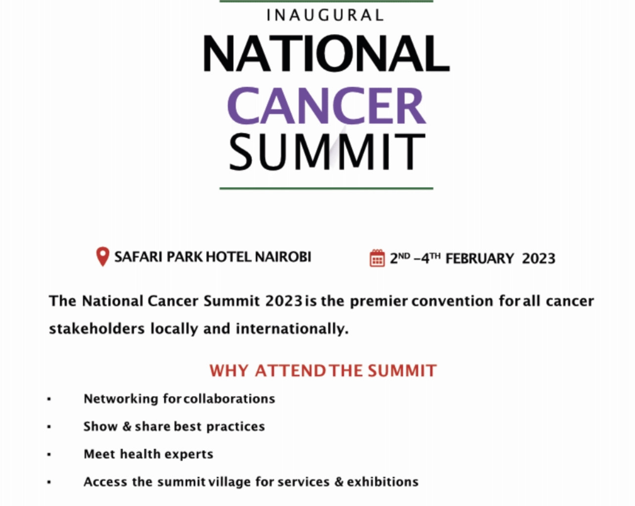 All set for National Cancer Summit in Nairobi