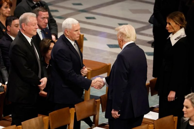 Handshakes, smiles and stares as five presidents meet at Carter’s funeral