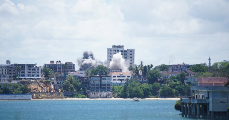KDF brings down sinking building in Mombasa