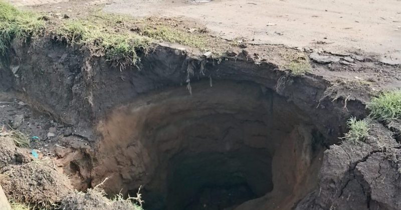 Nakuru-Kabarak road closed after a sinkhole appears following heavy rains