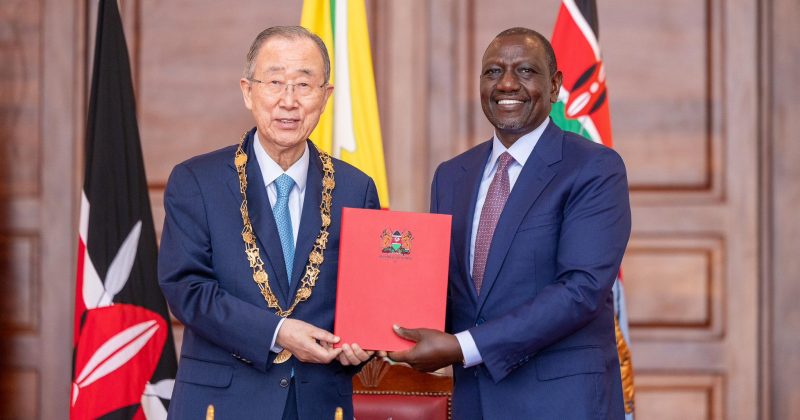 Ban Ki-moon hails special ties with Kenya, Ruto as he receives highest national medal