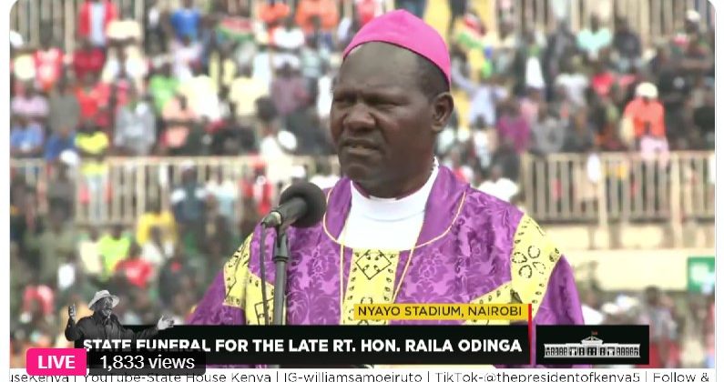 ‘Baba never bought loyalty’: Bishop Kodia’s powerful rebuke of handout politics stirs crowd at Raila State Funeral