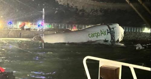 Two dead after cargo plane skids off Hong Kong runway into sea