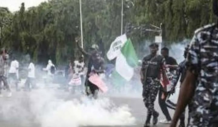 Nigerian police fire tear gas as protesters gather over separatist leader