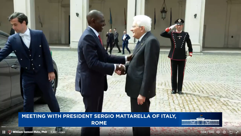 President Ruto Meets Italy’s President Sergio Mattarella in Rome