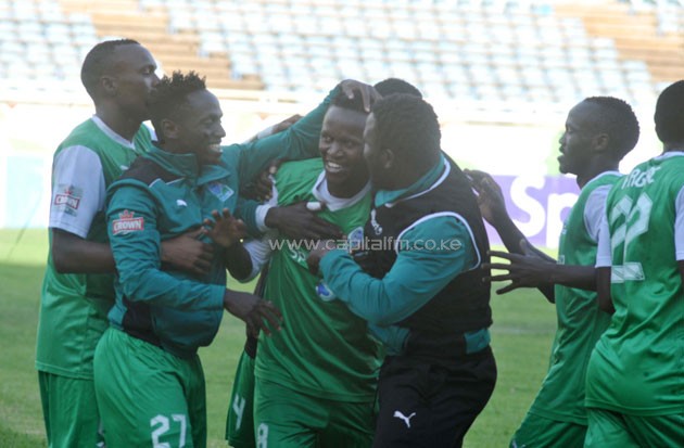 Gor Mahia Francis Kahata celebrates with teammates.PHOTO/Raymond Makhaya