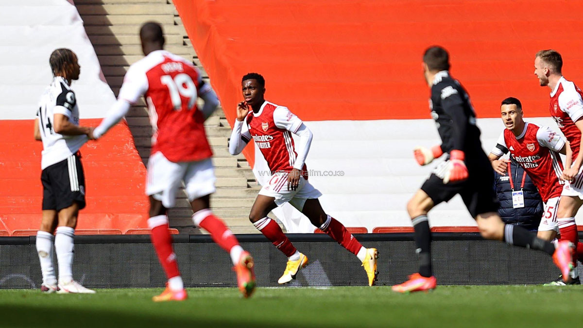 Nketiah’s late leveller saves Arsenal as Fulham suffer survival blow
