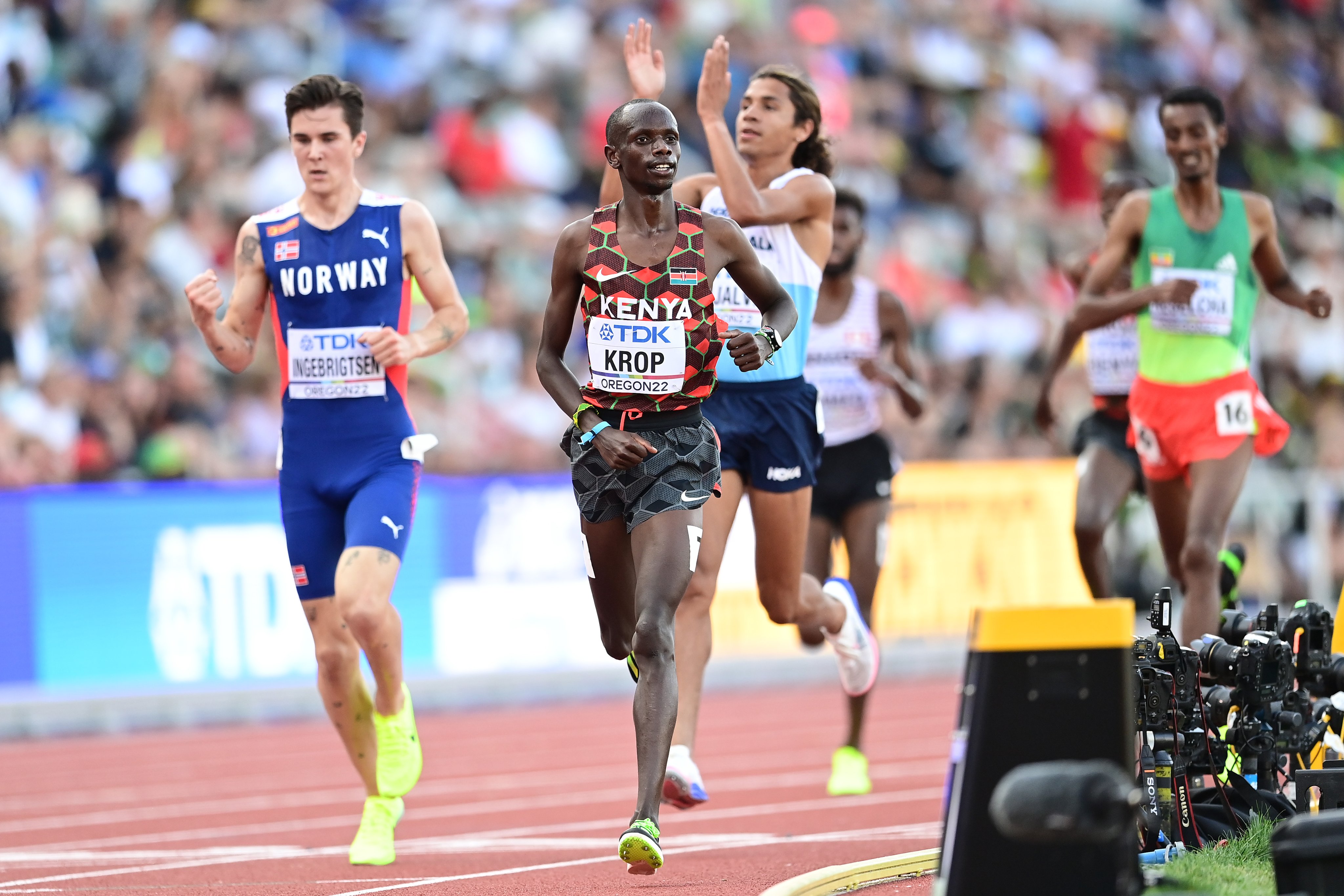 Krop earns silver for Kenya in men’s 5,000m as Norway’s Ingebrigtsen wins sprint finish