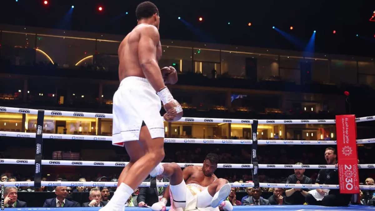 Anthony Joshua delivers statement win with second-round knockout over Ngannou